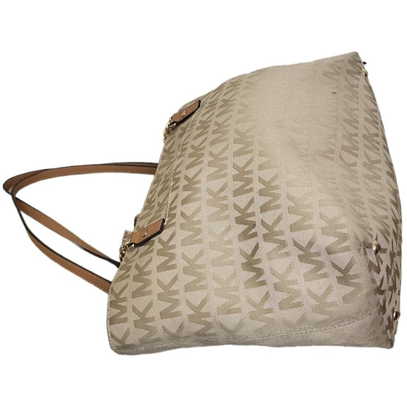Michael Kors Beige/Cognac Signature Canvas Leather Tote - Picture 4 of 6